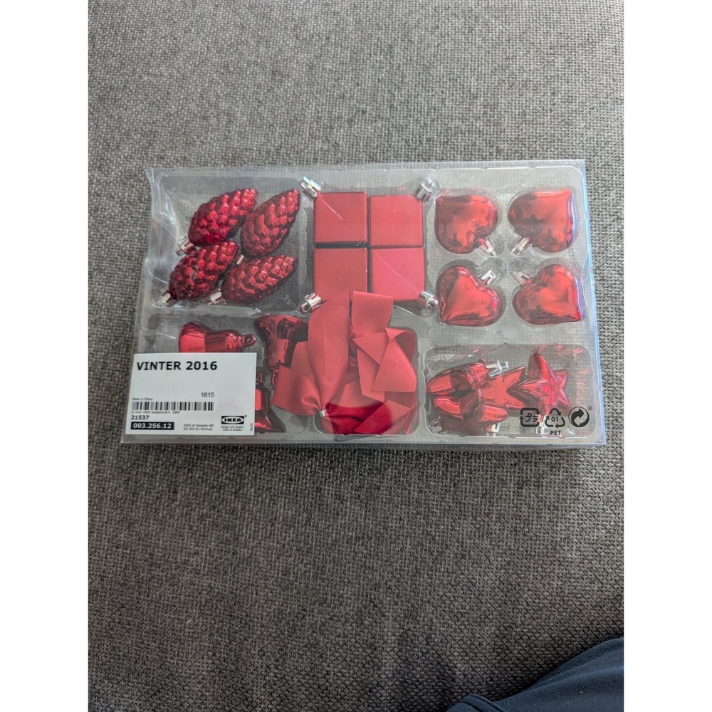 Ikea Vinter 2016 Pkg of 24 Small Assorted Red Christmas‎ Ornaments